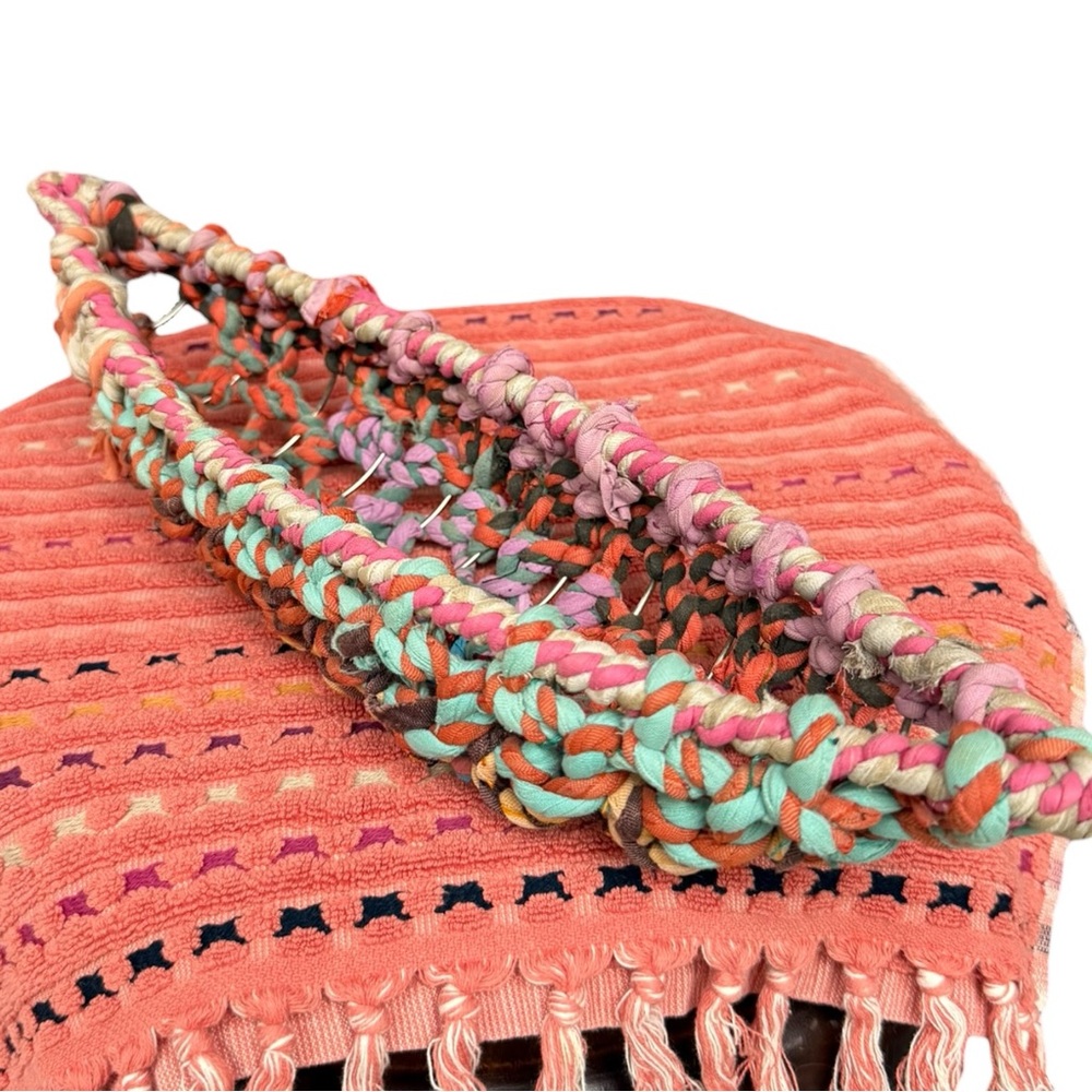 World Market Coral Cotton Towel + Boho Woven Basket Set Bath Decor Boho